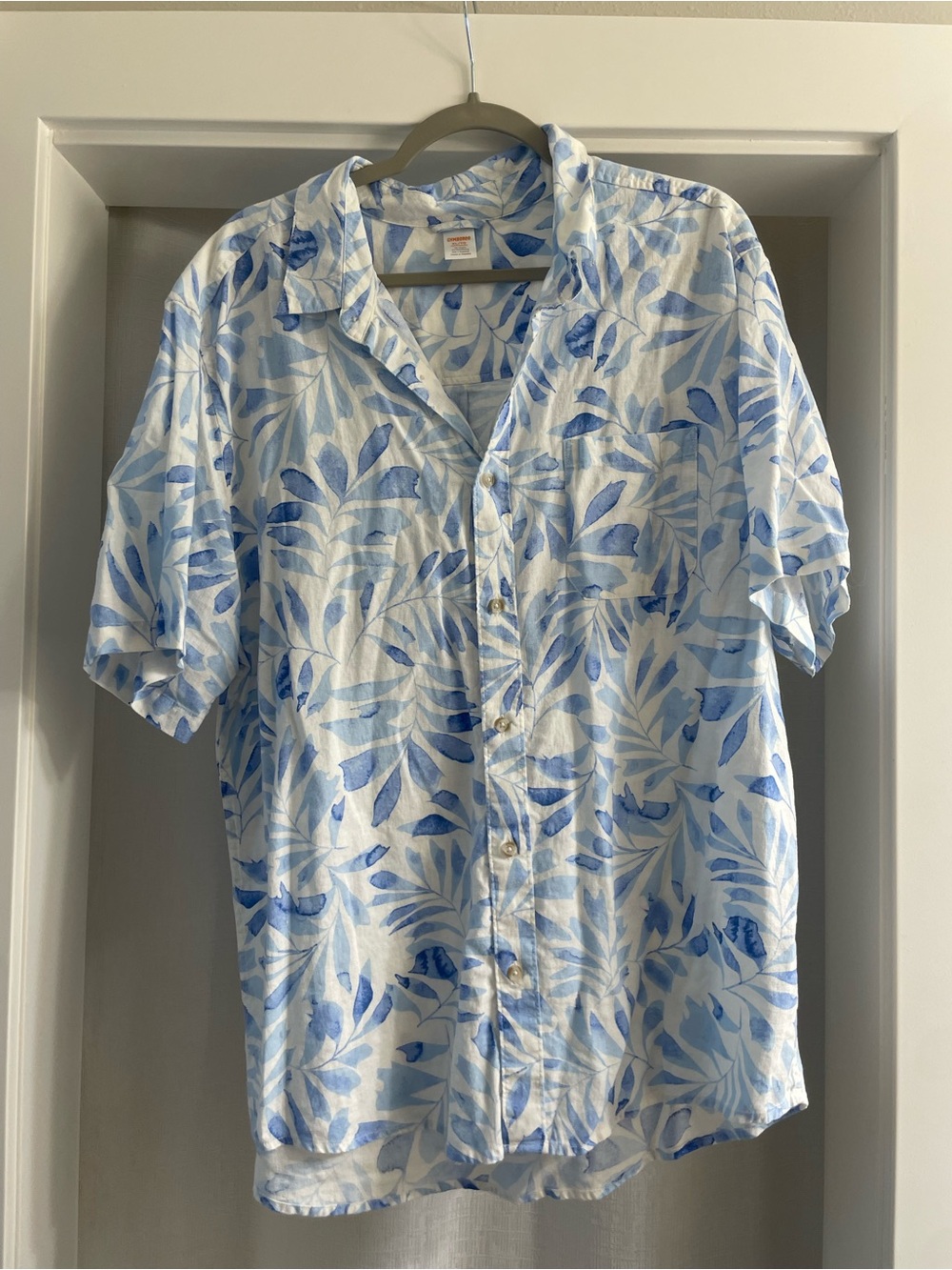 Gymboree Light Blue and White Leaf-Print Short Sleeve Shirt